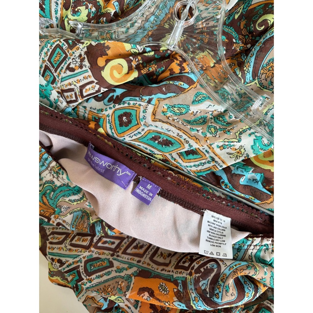 Vintage Y2K Newsworthy Midi Skirt Medium Brown Paisley Boho Flowy Whimsigoth - Picture 10 of 11